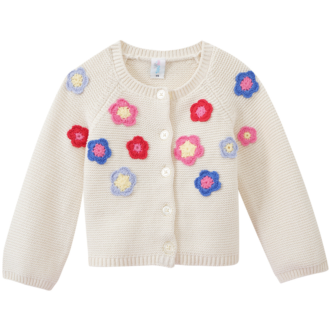 Topomini Baby Strickjacke mit Blumen-Applikation creme