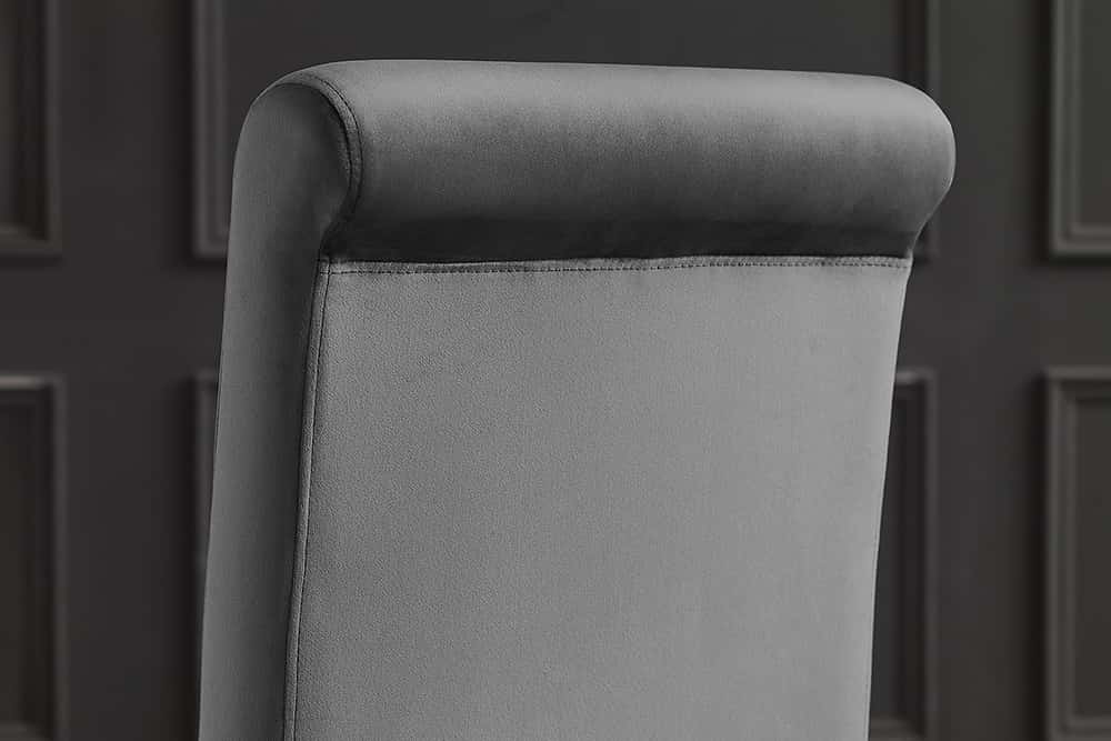 Extravaganter Stuhl MODERN BAROCK DELUXE grau Samt mit silbernen Edelstahlbeinen