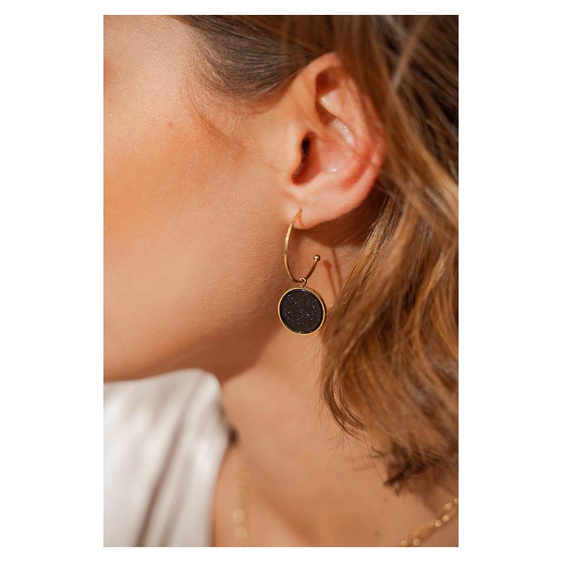 Boucles d'oreilles en acier dorées demi créoles avec pierre naturelle Blue sand