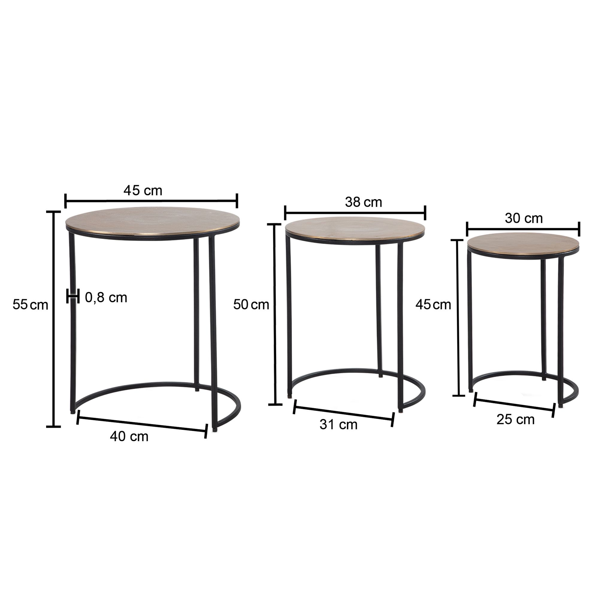 Beistelltisch FineBuy Wohnzimmertisch 3er Set Metall Satztisch Tisch Rund Gold