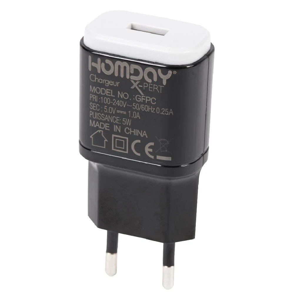 Prise chargeur secteur 1 port USB Homday X-Pert noir