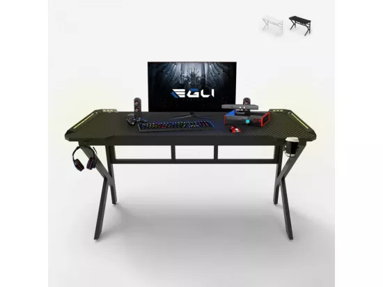 Bureau gamer LED ergonomique 160x60 porte casques et boissons PIPA