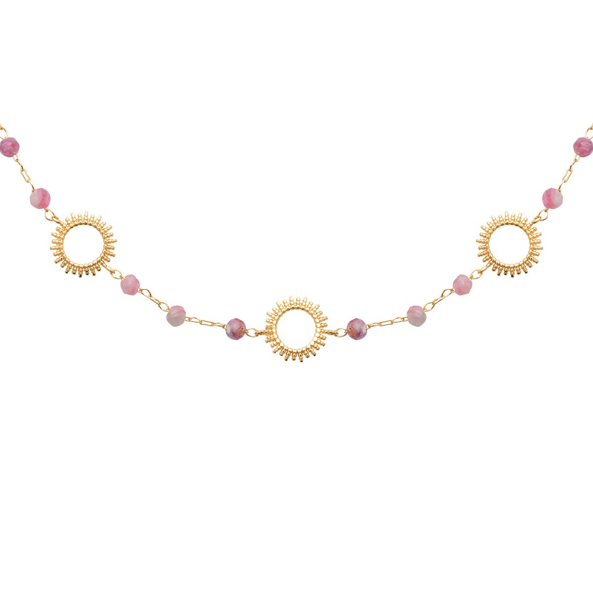 Collier Brillaxis 3 soleils et tourmaline rose