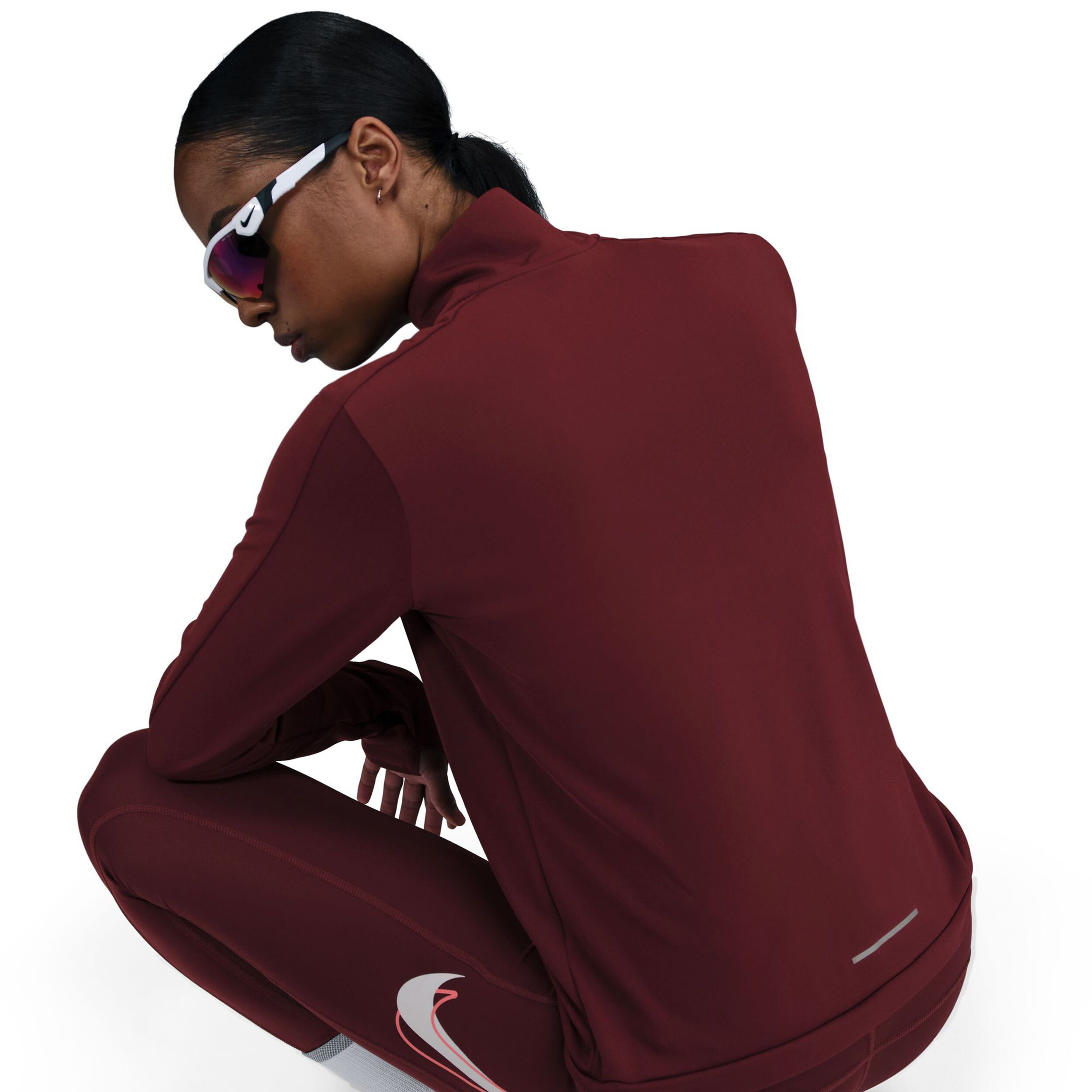 Nike Dri-Fit Pacer Half Zip Haut Manches Longues Femmes - Rouge Foncé , Argent