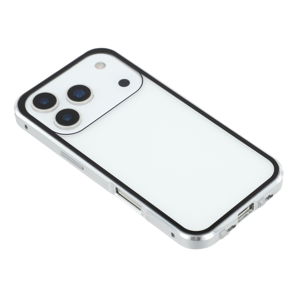 iPhone 17 Pro Max Magnetische Alu Schutzhülle mit Panzer Glas Backcover   Displayschutz (Magnet-Technologie) - Silber