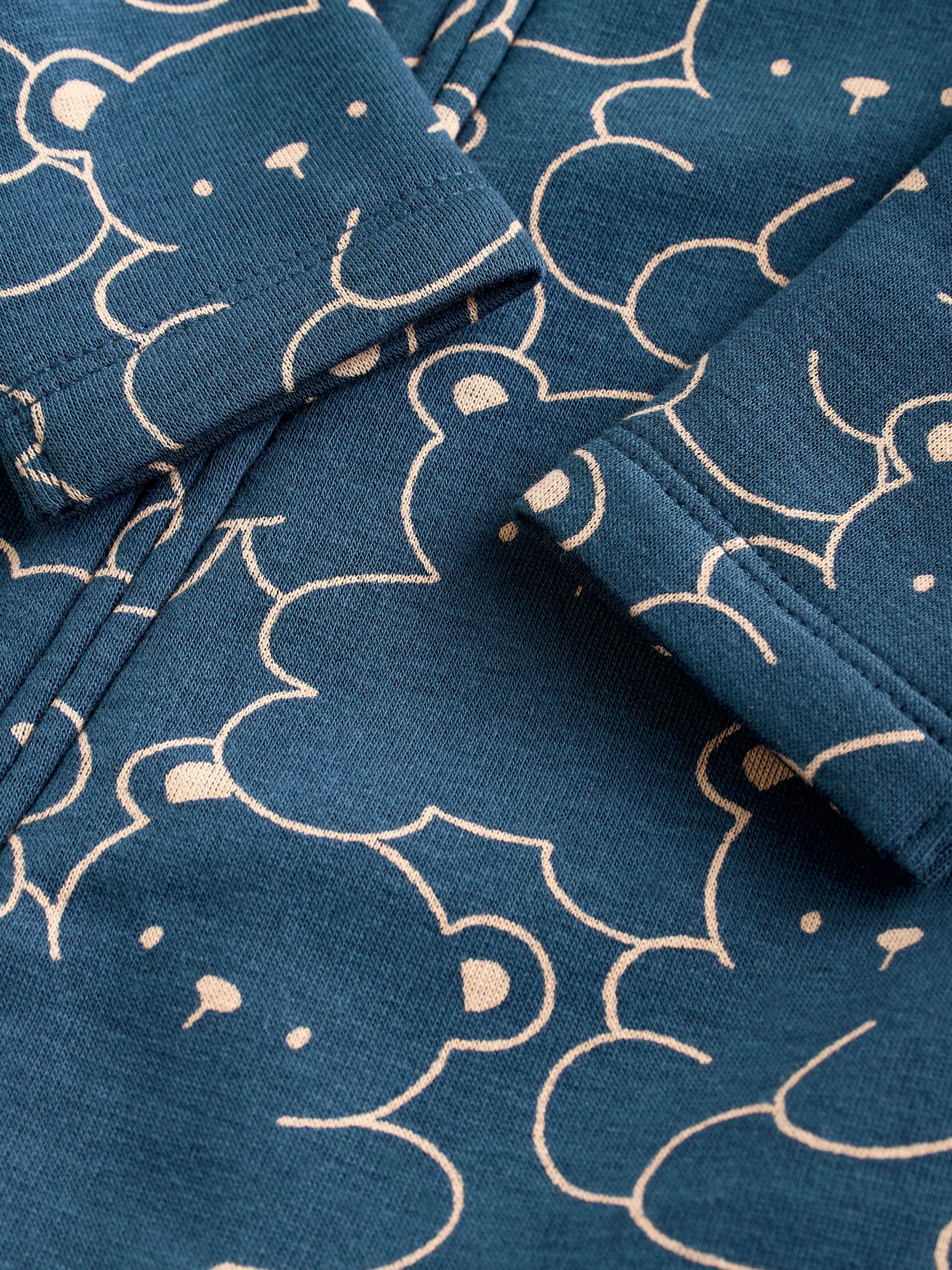 Marineblauw met berenprint - Babypyjama met fleecevoering