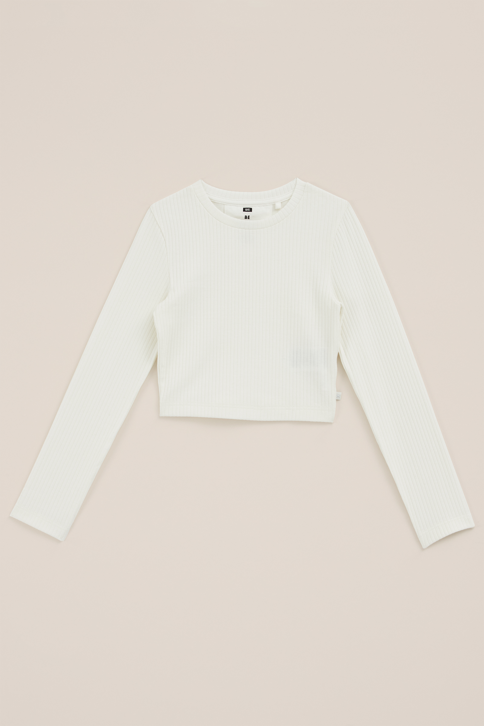 Meisjes cropped T-shirt van ribstof WE Fashion Wit