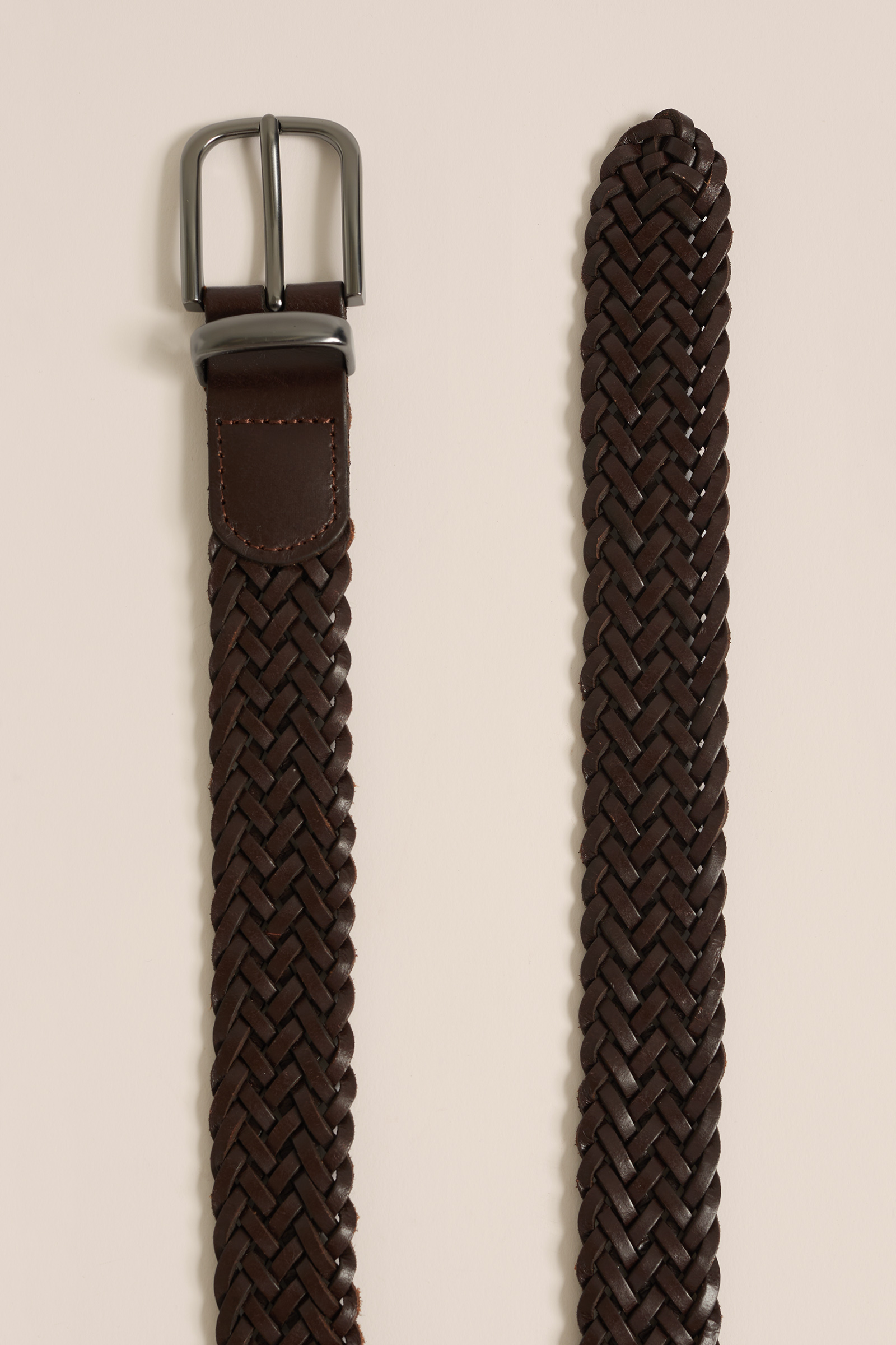 leren riem met gevlochten patroon WE Fashion Donkerbruin