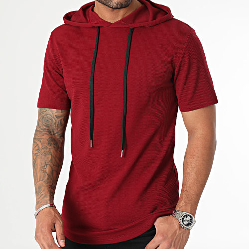 Tee Shirt Capuche Texturé Waffle 0584 Bordeaux