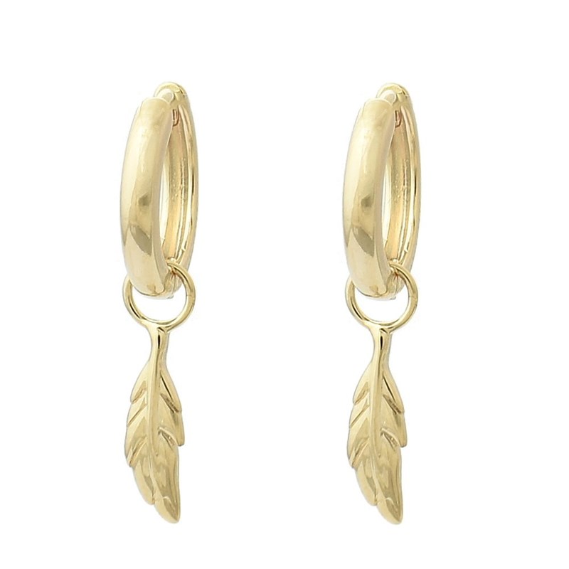 Boucles d'oreilles Mini Créoles plume pendante Plaqué or 750 3 microns