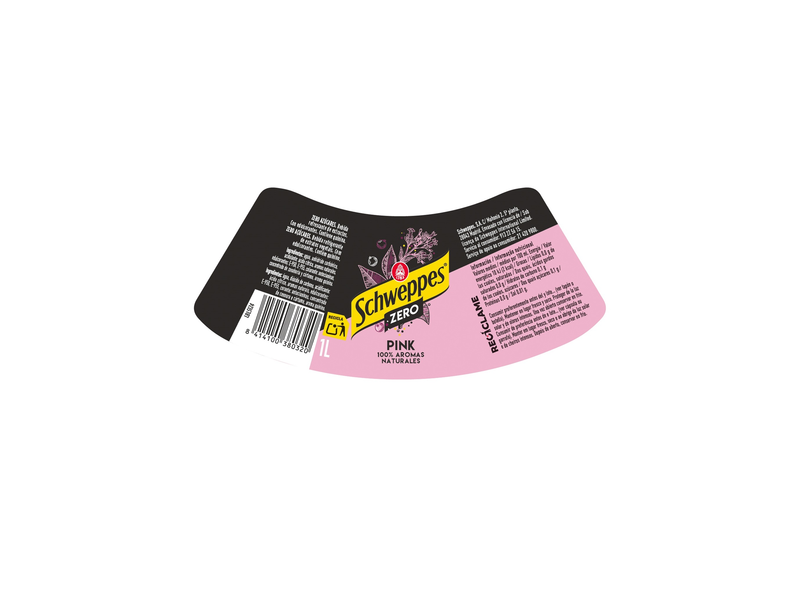 ÁGUA TÓNICA SCHWEPPES PINK ZERO 1 L