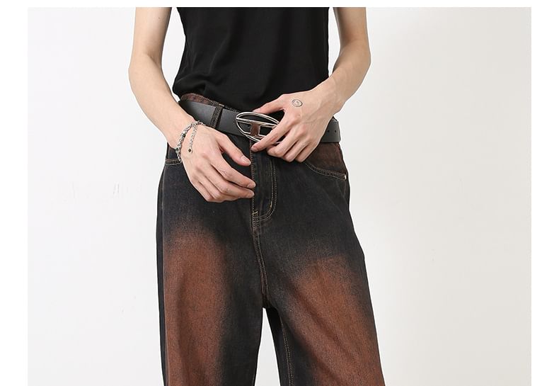 pinkdropper - Mid Rise Washed Wide Leg Jeans