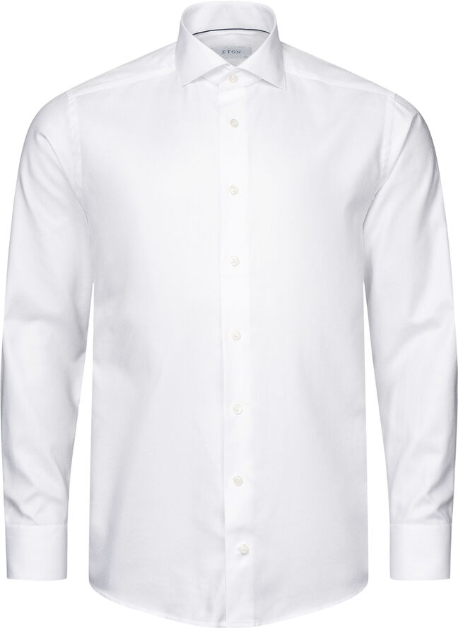ETON Contemporary Fit White Melange Semi Solid Fine Twill Shirt Hvid