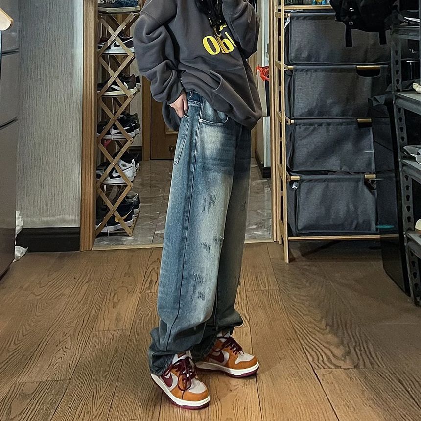 AXEN - Gewassen wijde jeans met trekkoordtaille