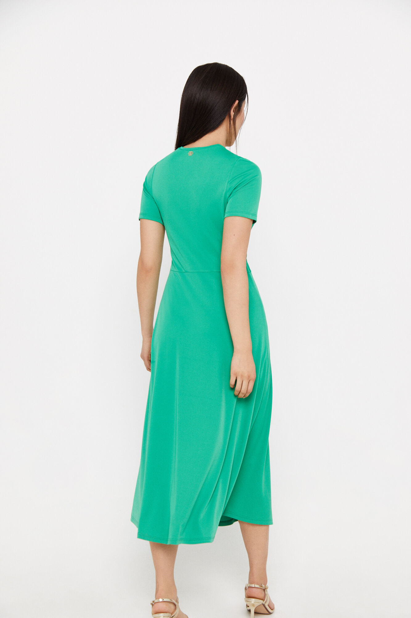 Vestido de manga curta com nó frontal - Verde escuro