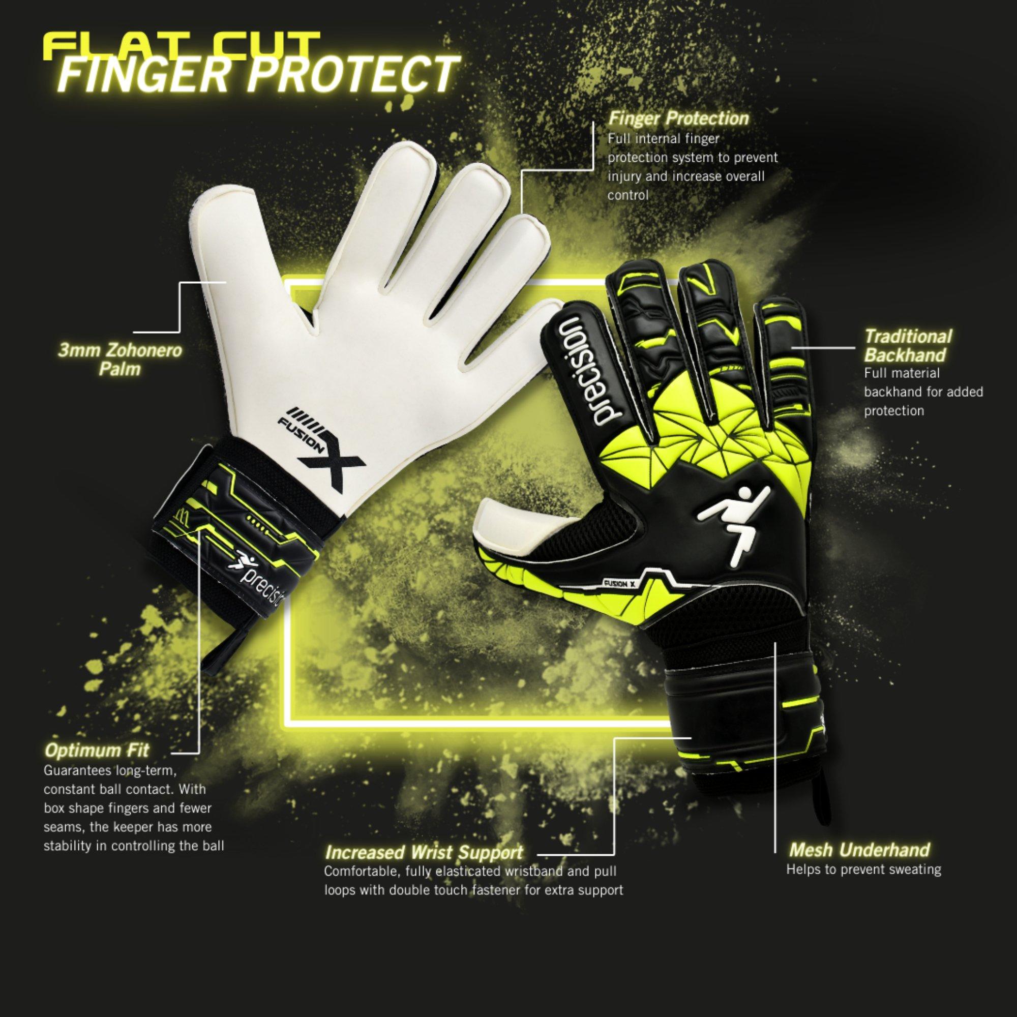 Precision Training Junior Fusion X Flat Cut Finger Protect GK Gloves