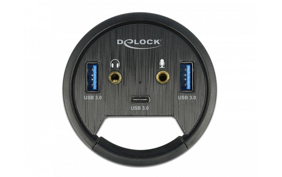 Tisch-Hub USB 3.0 Typ A/C + HD AudioUSB-/Audio-Hub für Tischplattenmontage: 3x USB und 2x HD-Audio