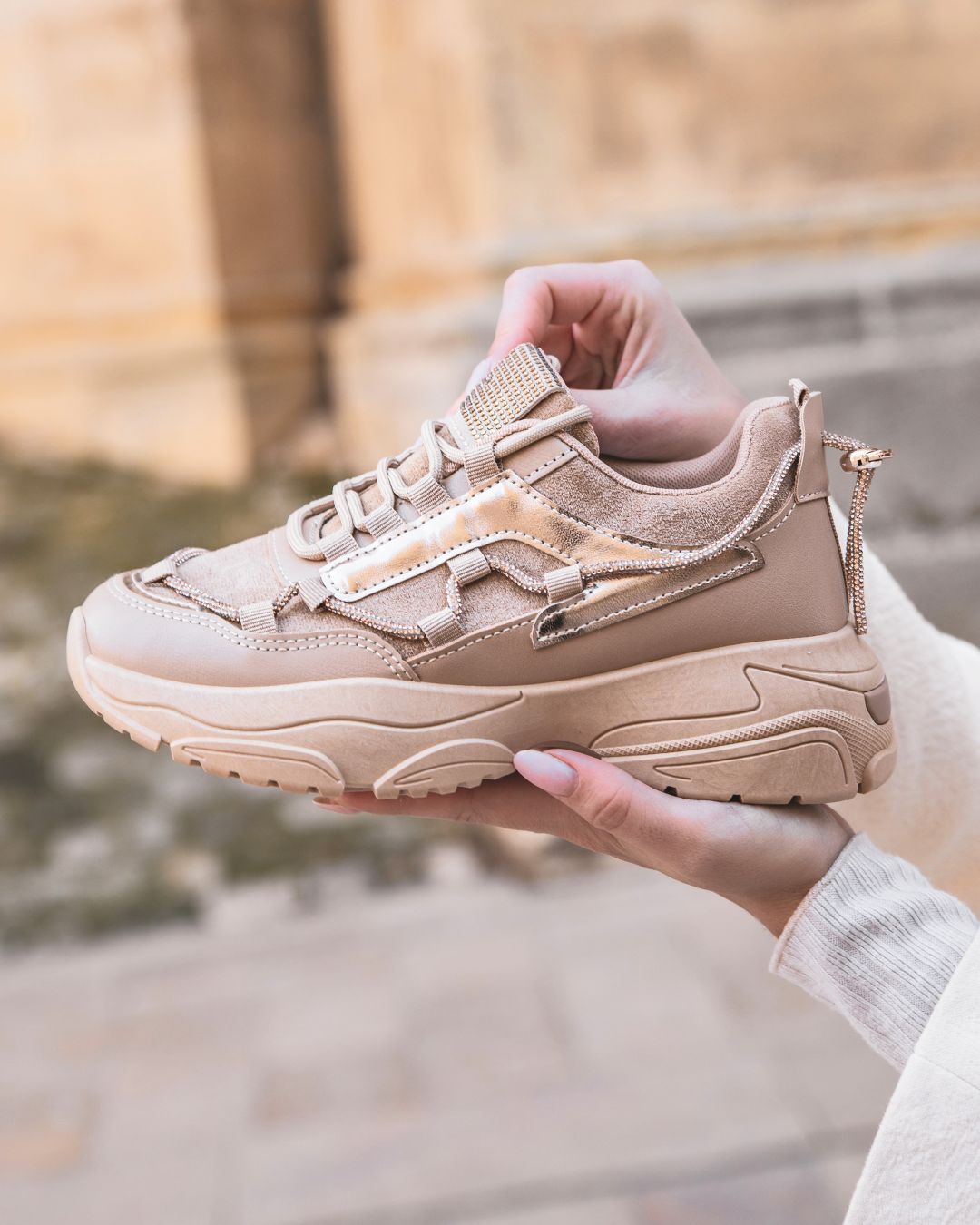 Basket femme camel à lacets sneakers - Siena