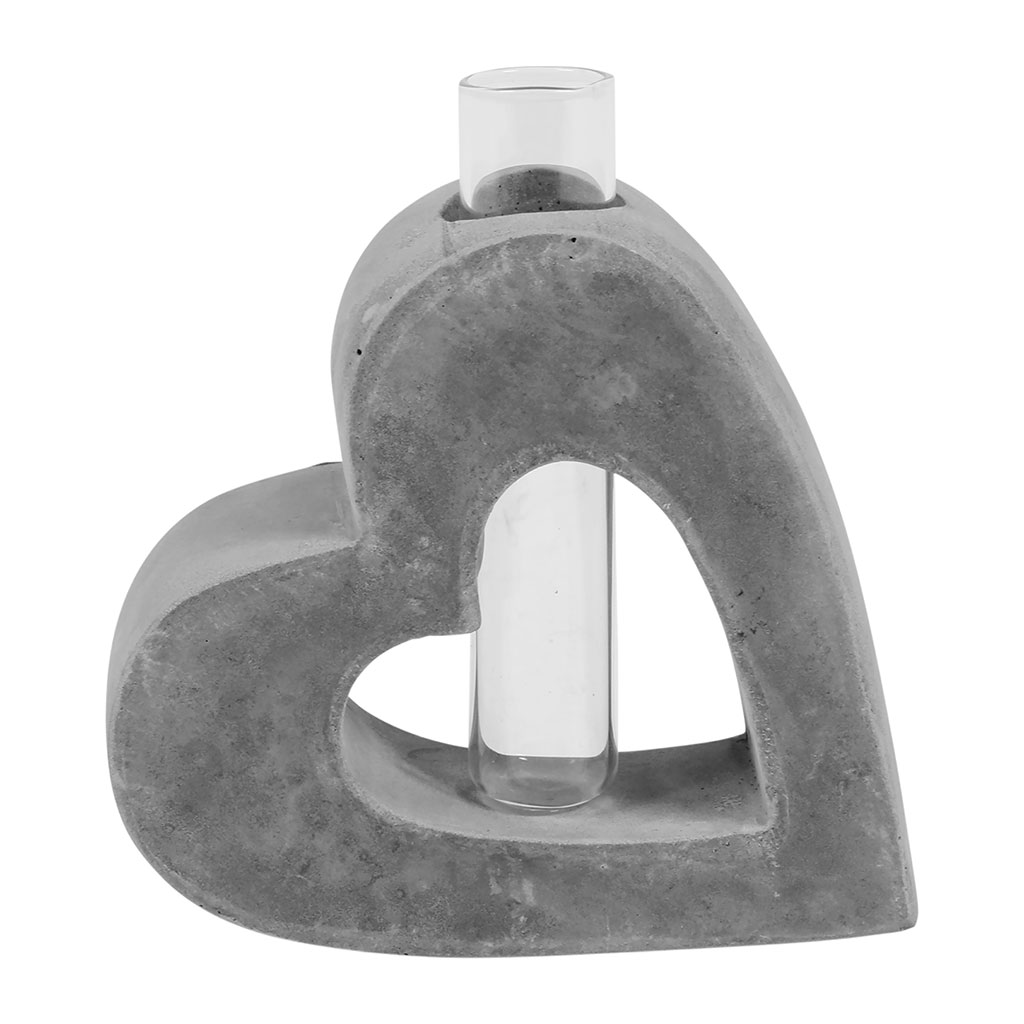 Déco cœur ciment avec soliflore verre 10.7x10x3.4cm