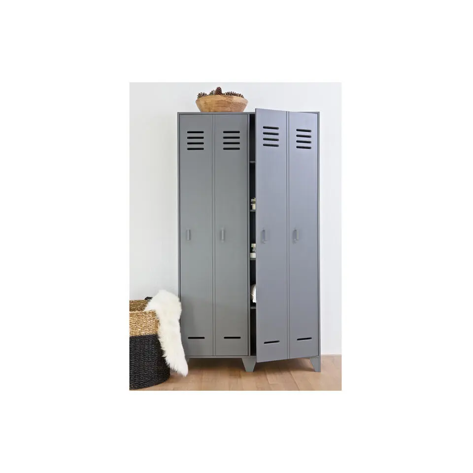 WOOOD Stijn Kledingkast 2-Deurs - Grenen - Staal Grijs - 103x187x40