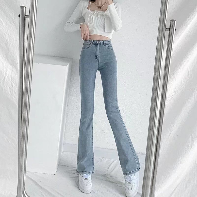 Wildfoea - High Rise Washed Flared Jeans