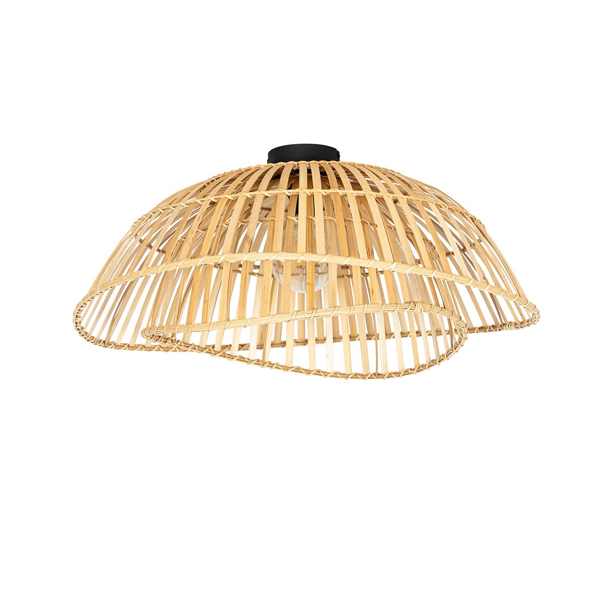 Oosterse plafondlamp zwart met naturel bamboe 62 cm - Pua