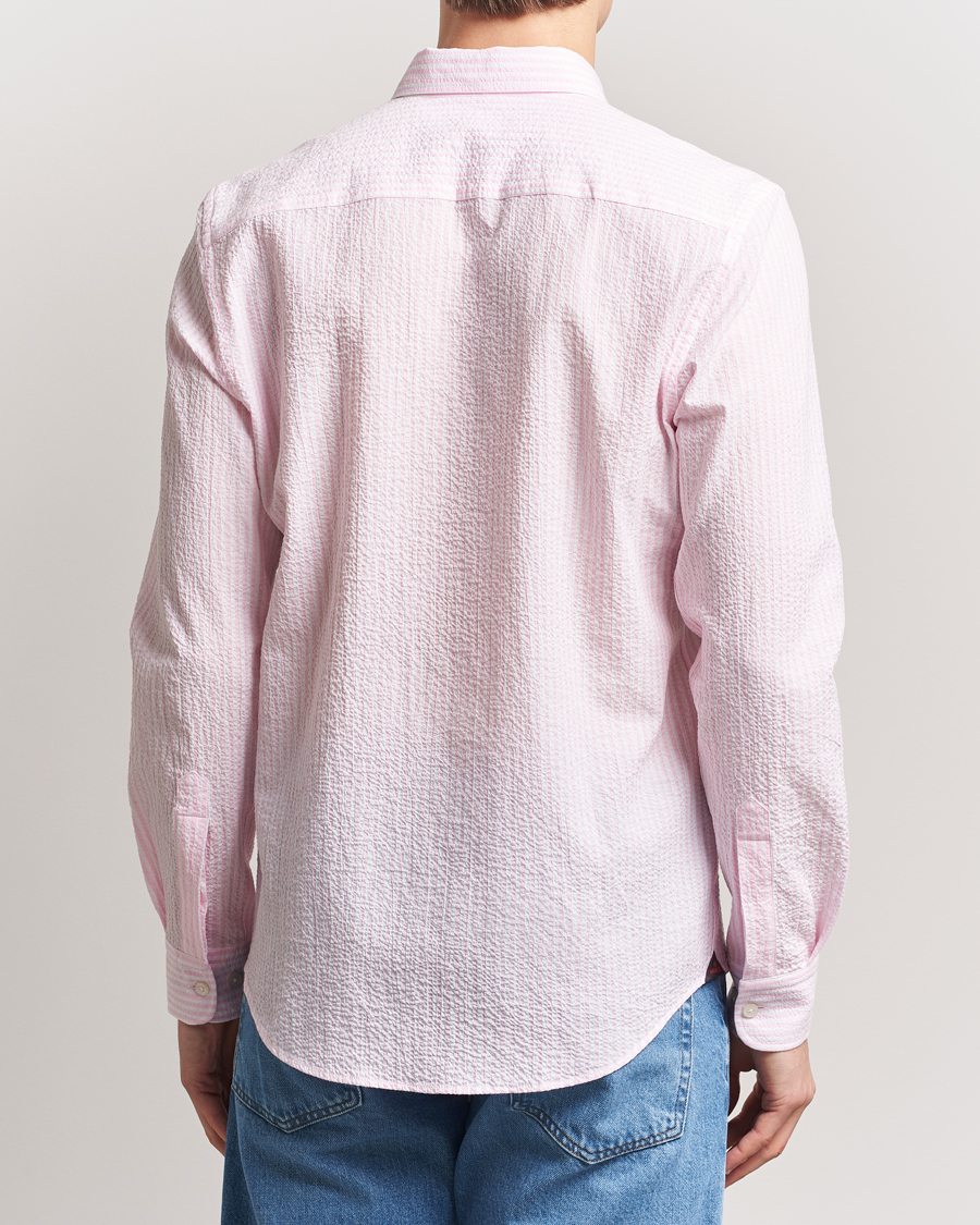 Morris Slim Fit Striped Seersucker Shirt Light Pink