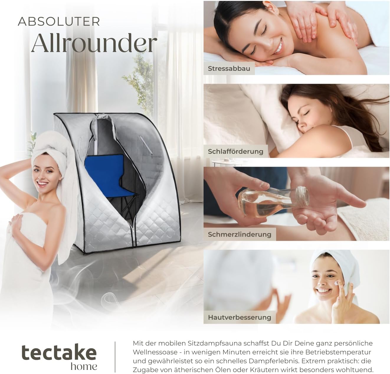 tectake® tragbare Dampfsauna für Zuhause mit 15 Temperaturmodi und Timer, Sauna Zelt für Zuhause, Zeltsauna mit Ofen/Dampfgenerator, Mini Sauna, Wellness für Zuhause, Heimsauna - Silbergrau