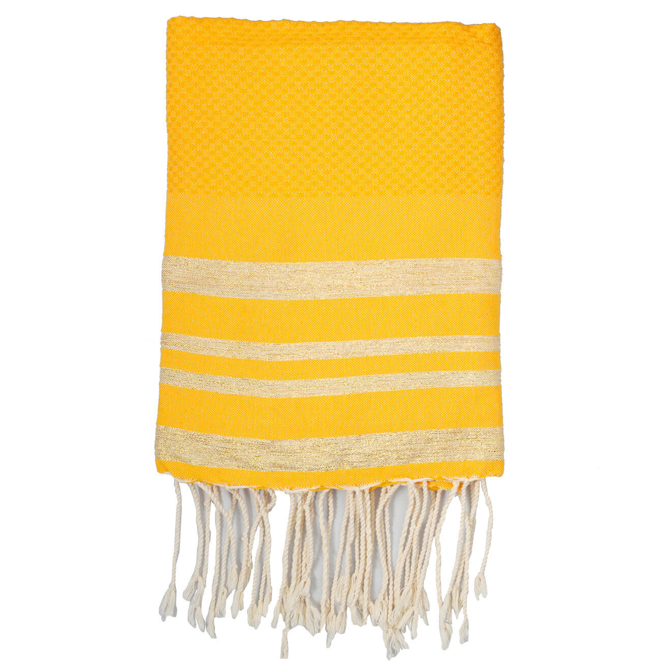 Febronie Fouta Nid d'abeille Hamptons Lurex jaune safran/doré - 100x200 cm