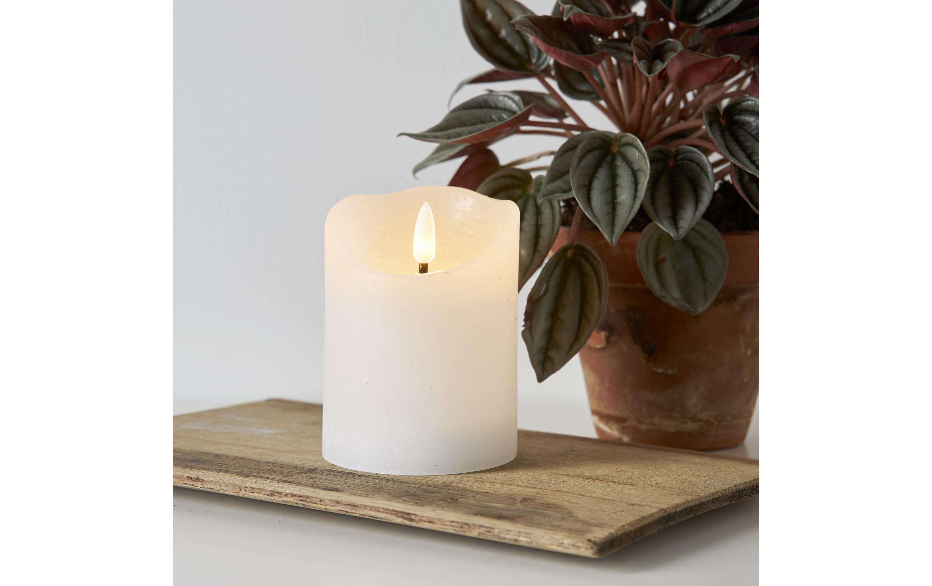 LED-Kerze Flamme Rustic, Ø 7.5 x 10 cm, WeissLED-Echtwachskerze für Innenbereich mit Timer-Funktion