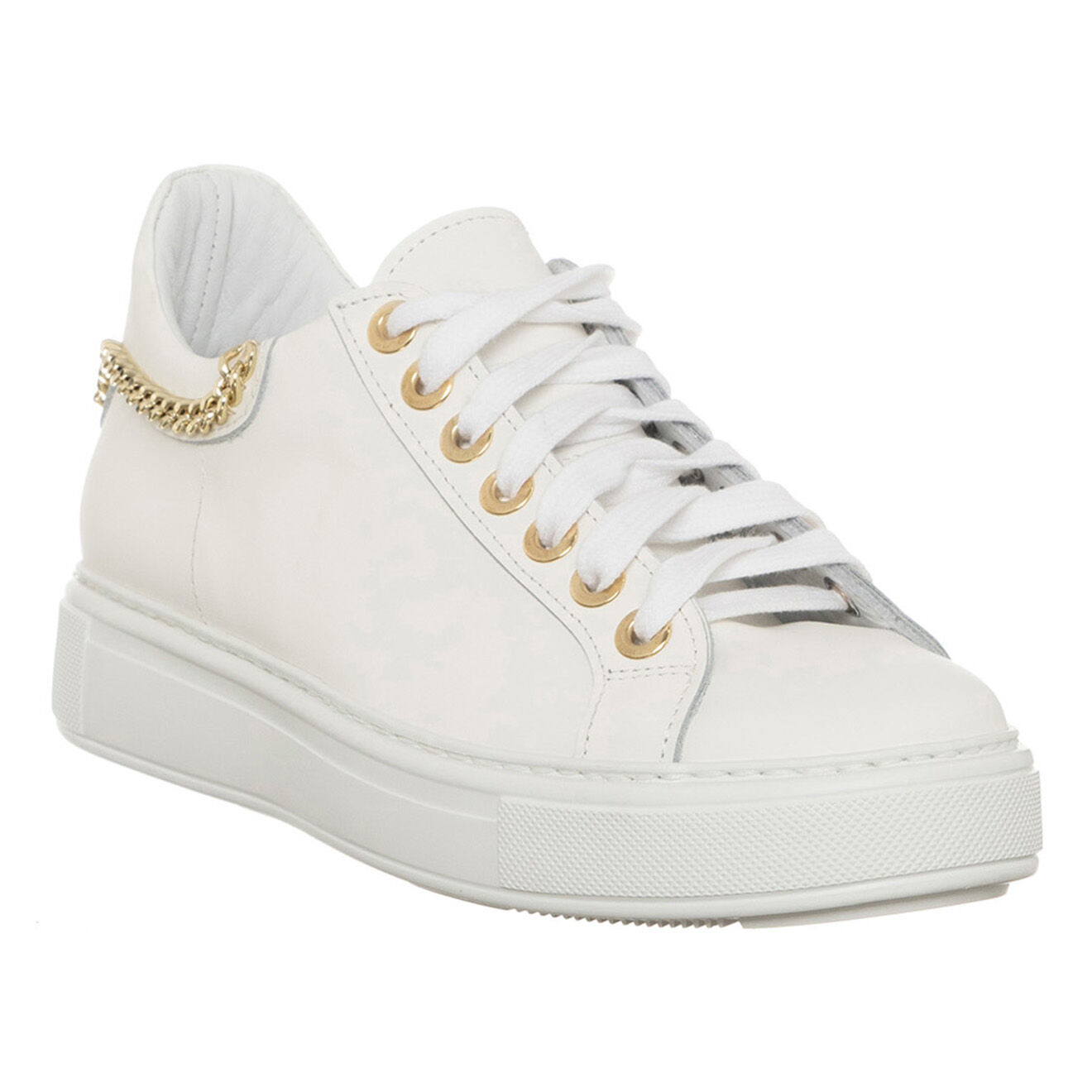 Loretta Pettinari Sneakers en Cuir Bia blanc/doré