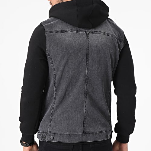 Veste Jean A Capuche GJ3022 Noir Gris Anthracite