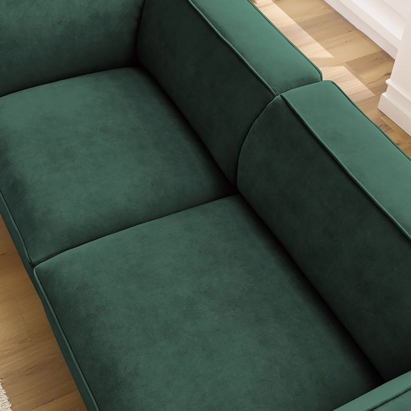 Bobochic Canapé droit fixe 3 places en Velours Molière vert - 233x99x71 cm