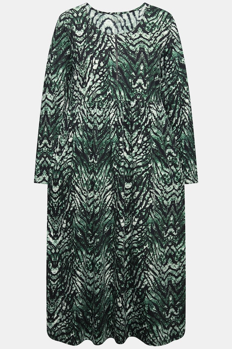 Jerseykleid, Schlangenmuster, A-Linie, Rundhals, Langarm