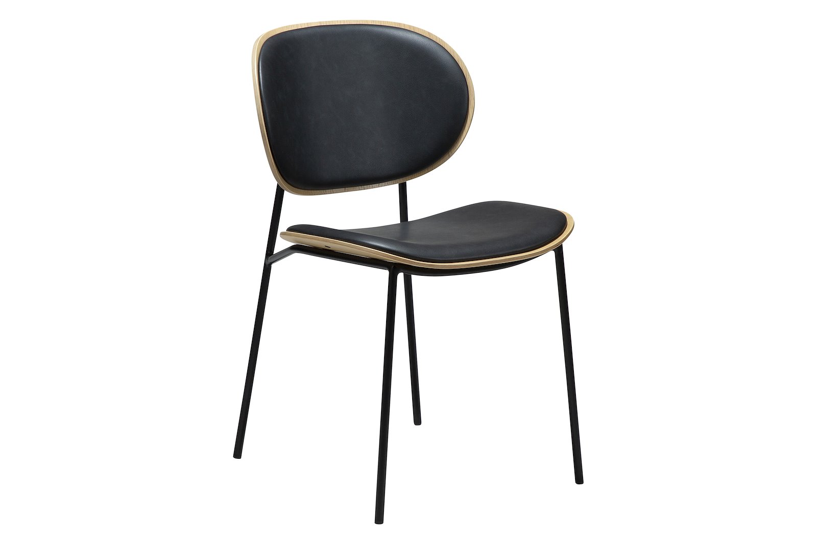 Clementina spisestol PU Raven Black med hvitvasket eikefinér rygg og sorte ben.
