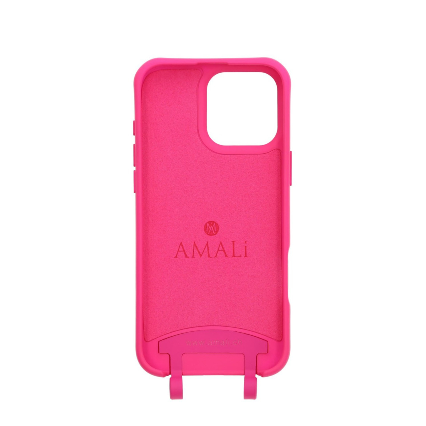 iPhone 14 Pro Max Handy Hülle Elegantes Case mit abnehmbarem Necklace Adapter - Hot Pink / Gold