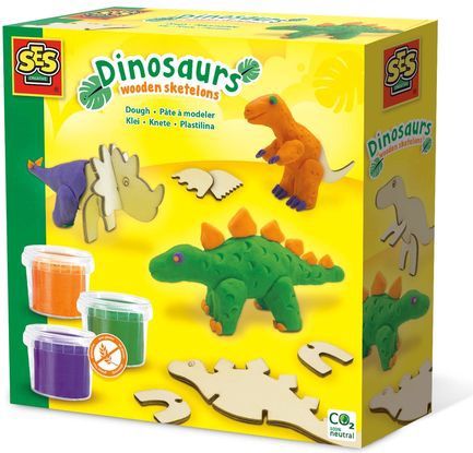 SES - Klei Dino - Speelgoed - Multikleur - Inclusief Houten Skeletten