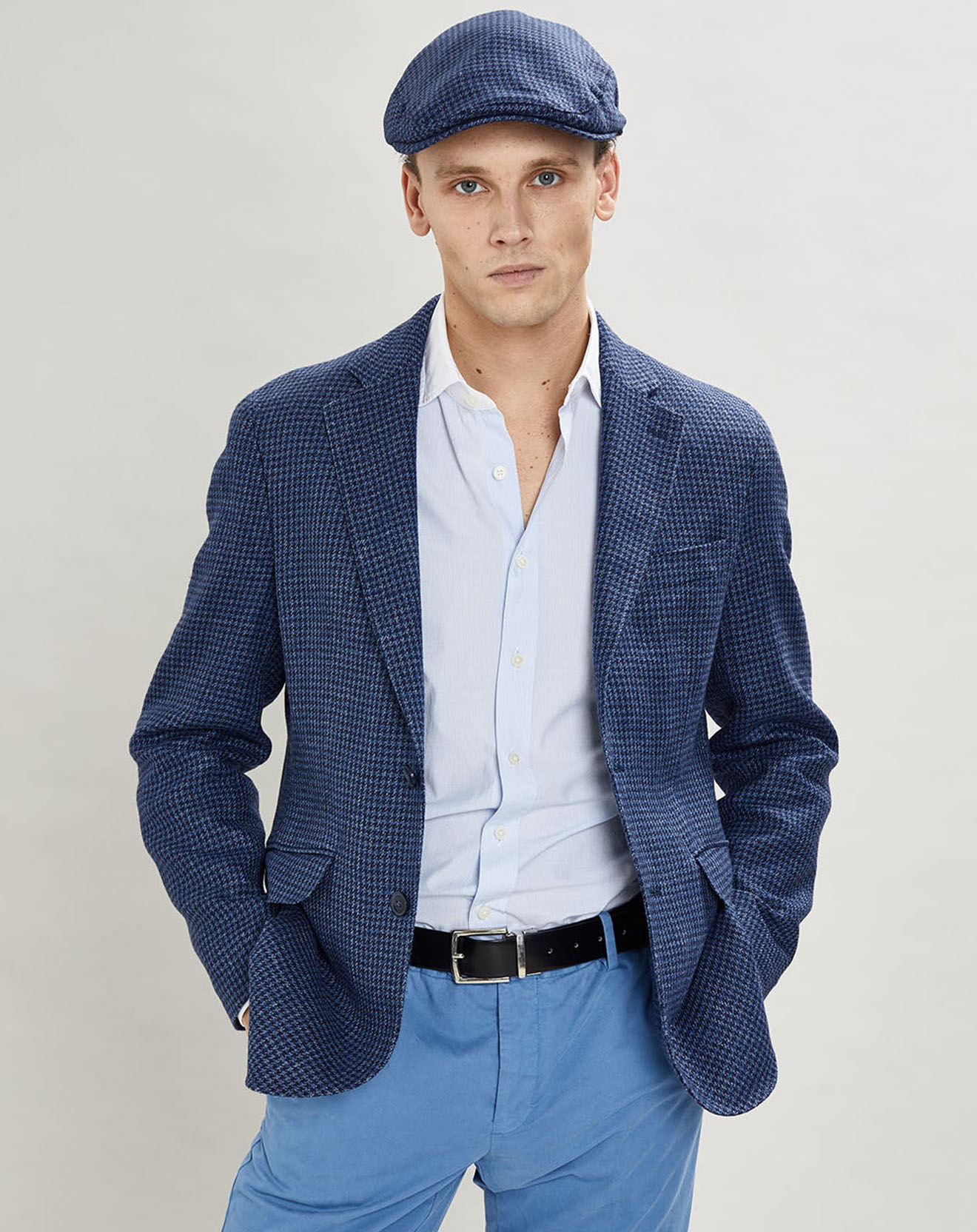 Hackett London Veste en Laine & Lin mélangés imprimé  pied de poule bleue