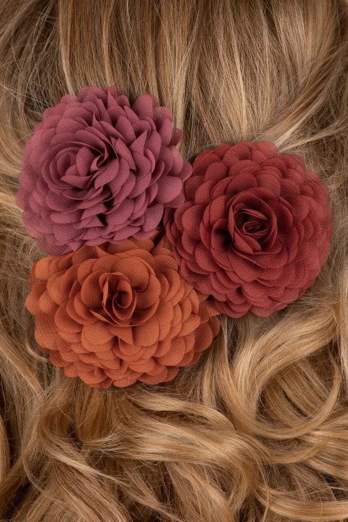 Urban Hippies Haarbloemenset in Arabesque oranje, mauve en roestrood