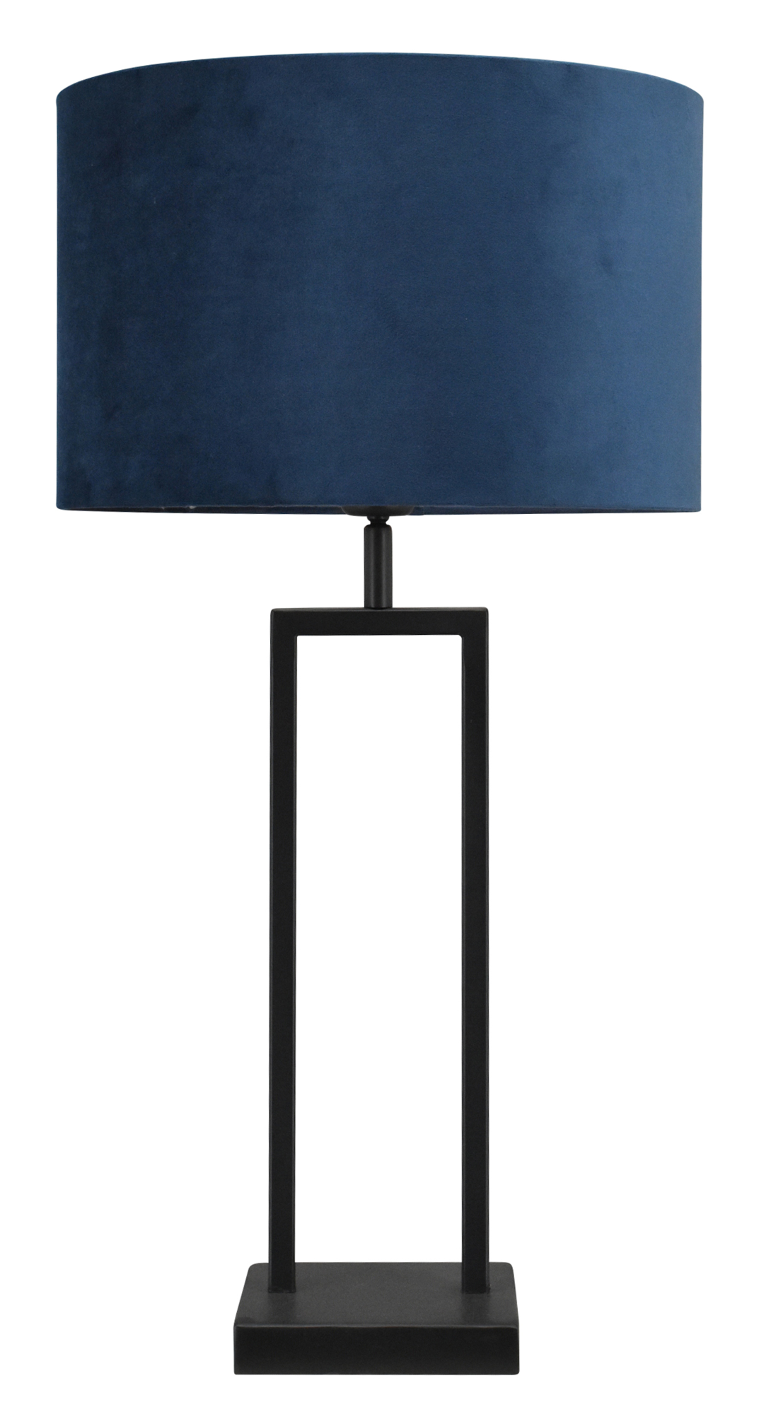 Tafellamp Veneto klein zwart + kap 30/30/20 Alice velours blauw ( taupe binnenkant )