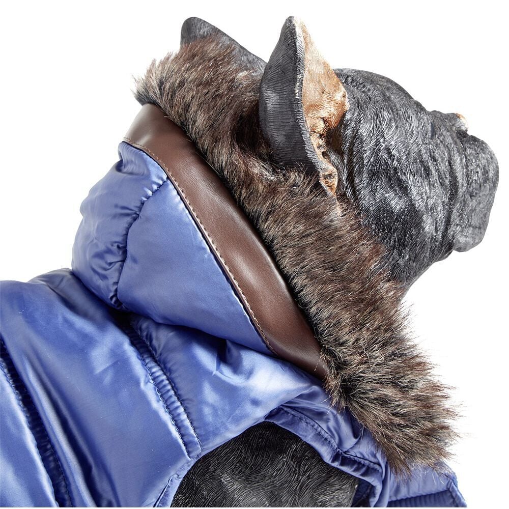 Doudoune pour chien à capuche avec fourrure bleu - Taille M