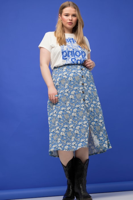 Midirock, A-Line, Knopfleiste, Flower Print