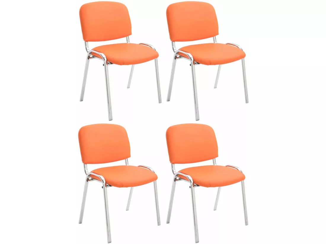 Lot de 4 Chaise de conférence - Similicuir & Métal chromé - Orange - Ken
