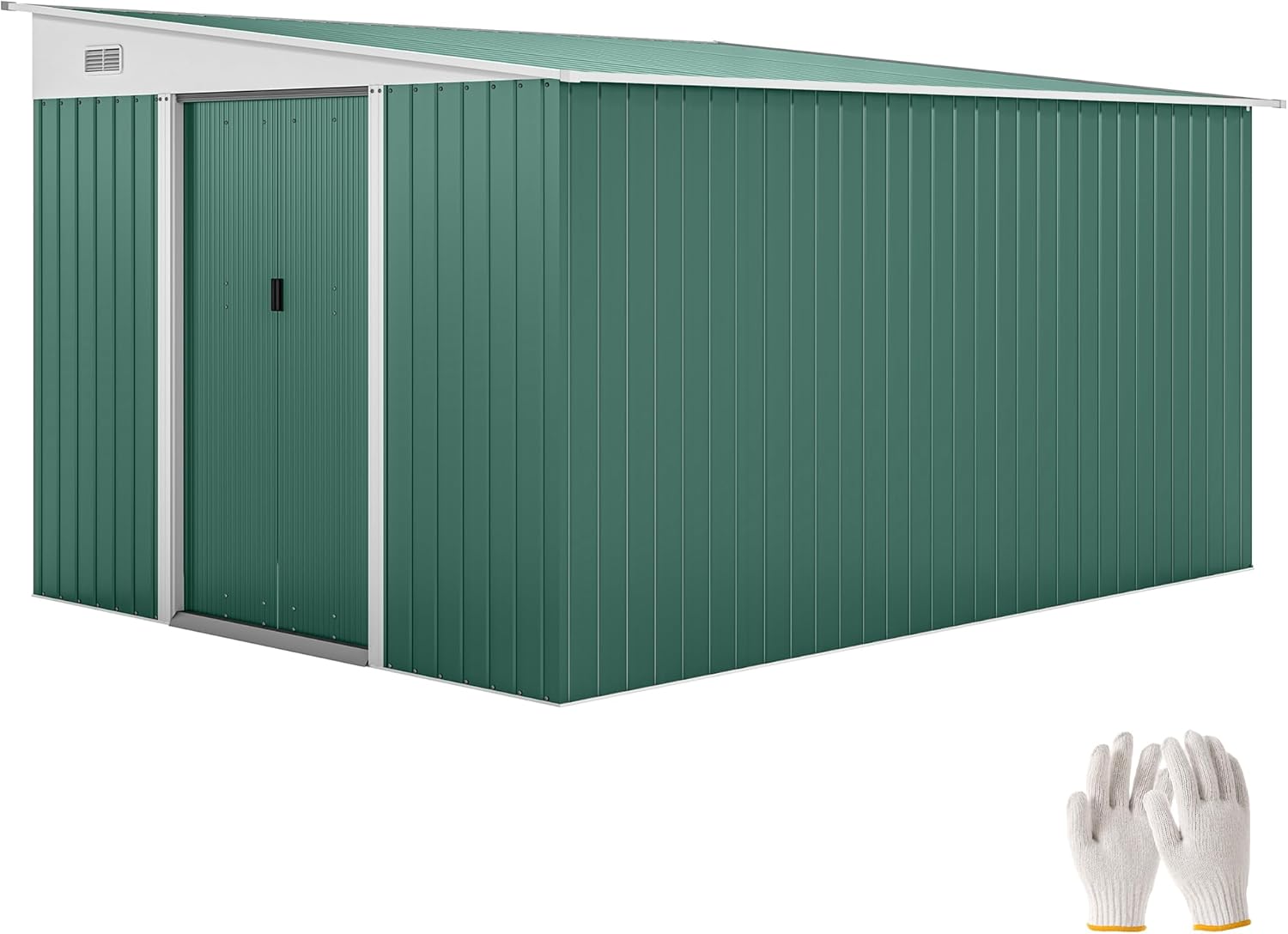 Outsunny Metall Gerätehaus 280x345x201cm 19,4m³ Gartenhaus mit Pultdach Schiebetür wetterfest Geräteschuppen Schuppen Outdoor Schrank für Außenbereich Hinterhof Anthrazit Garten, Grün