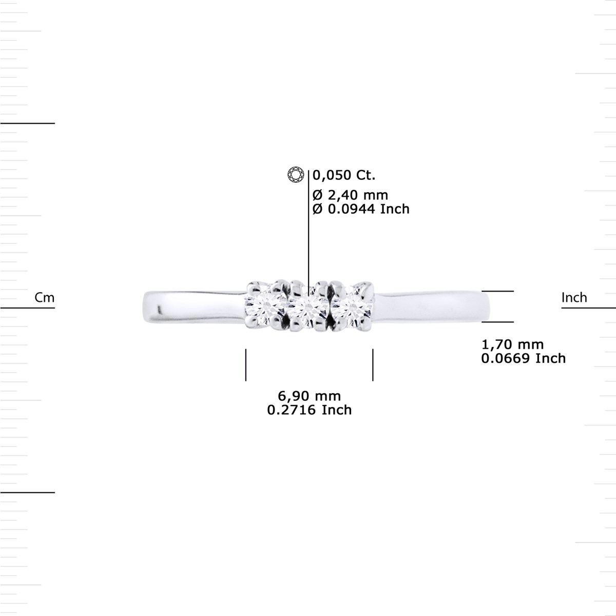 Bague TRILOGIE Diamants 0,15 Cts Serti Griffes Or Blanc 18 Carats