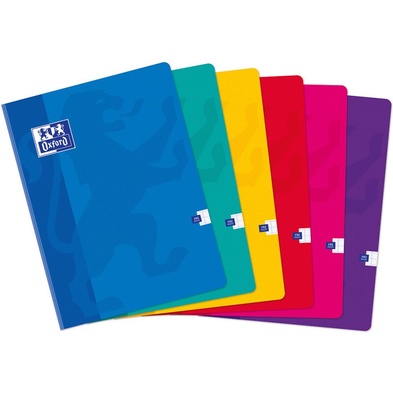 Cahier Oxford Color Life 24x32cm grands carreaux Seyès 192 pages brochées couverture carte coloris assortis