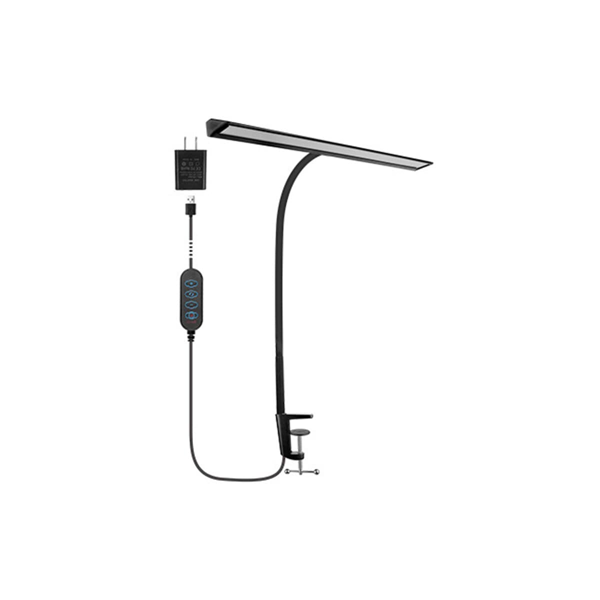 Bordlampe med klips, fem farger og fem dimmenivåer