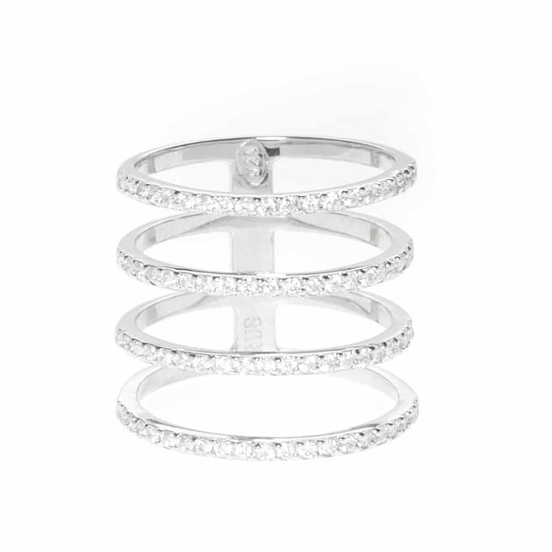Bague Argent 4 Anneaux Scintillant Rhodié
