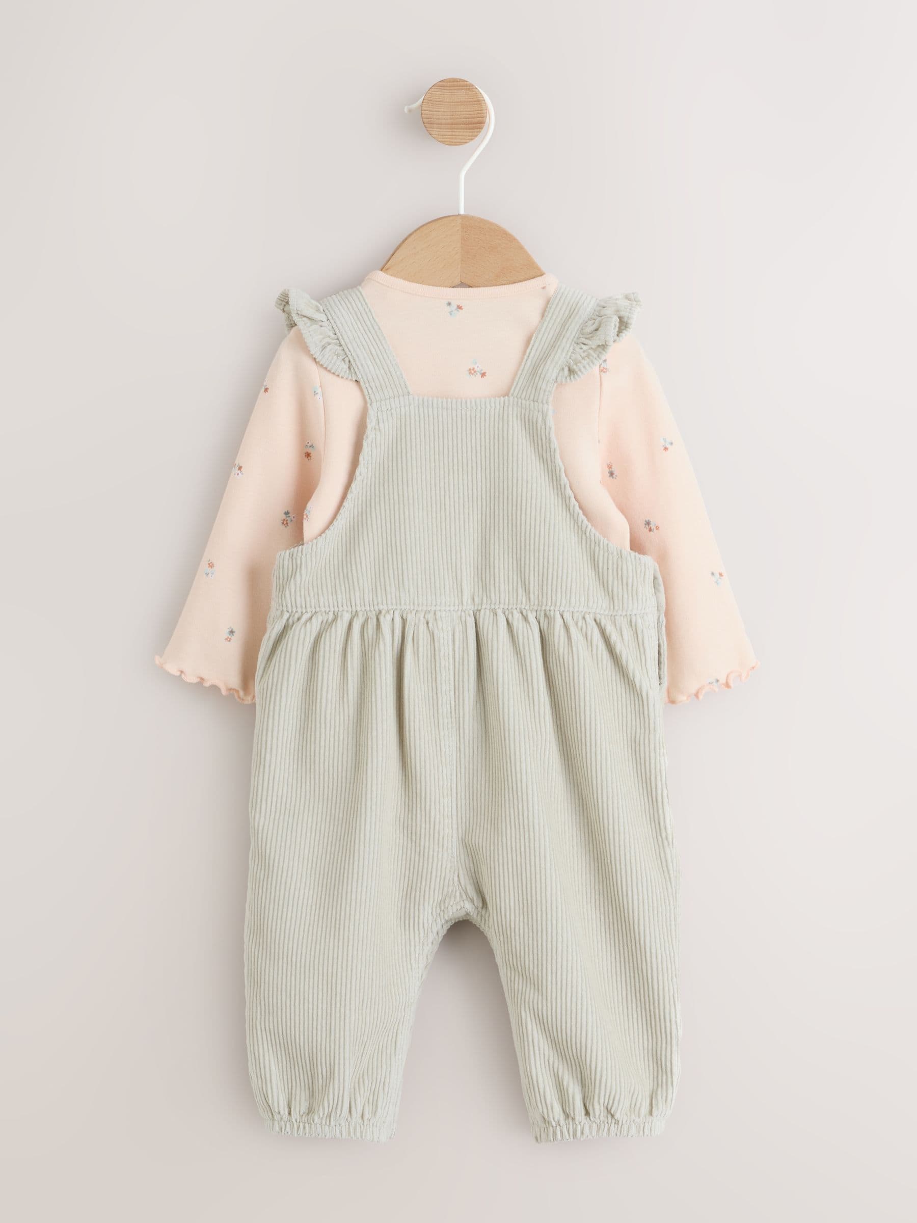 Grijs-groen - Baby Print Bodysuit met Lange mouwen en Corduroy bretelbroeken Set 2 Pieces (0mnd -2jr)