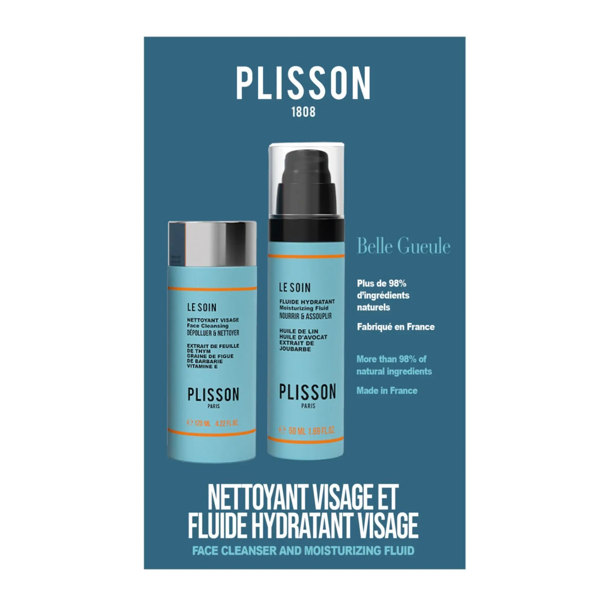 Plisson - Duo Belle Gueule Nettoyant Visage & Fluide Hydratant- Homme